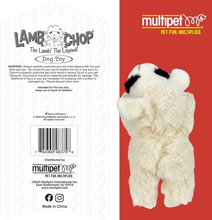 Multipet Lamb Chop Dog Plush Toy - Squeaky Toy for All Dogs - Extra Soft Plush - Stuffed Animal Dog-Toy for Cuddling & Playing - Cute Pet-Toy (6",Cream),(Pack of 3)