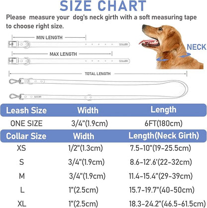 ZALER Dog Collar and Leash Set, Waterproof Adjustable Odor Proof Pet Collars Leashes Easy to Clean, 6FT Dog Leash with 2 Hooks for Large, Medium Small Dogs (M, Blue)