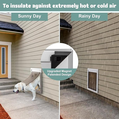Durable Aluminum Doggy Door - Large, White, Easy to Install for Large Dogs & Pets (Adjustable Thickness, L)