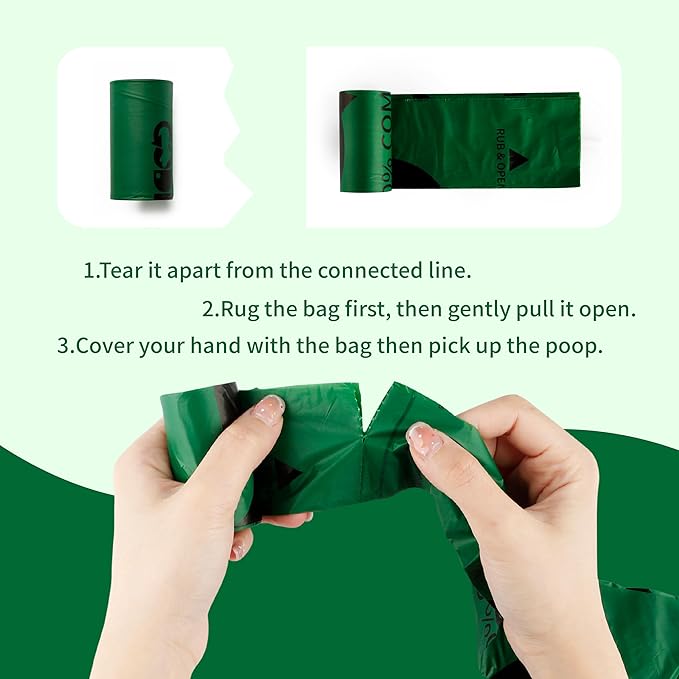 Certified 100% Home Compostable Poop Bags for Dogs, 270 Count Guaranteed Leak Proof and 18 Microns Extra Thick Waste Bag, 18 Rolls of Plant Based Doggie Poop Bag, No Scented with ASTM D6400 & EN13432