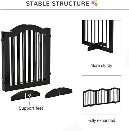 PawHut 24"H Foldable Dog Gate, 3 Panels Freestanding Pet Gate Barriers Indoor with Support Feet, Puppy Fence for Small Dogs, Black
