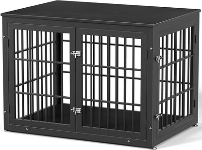 rehomerance 42 Inch Heavy Duty Dog Crate Furniture for Large and Medium Dogs, Decorative Pet House End Table, Wooden Cage Kennel Furniture Indoor, Black