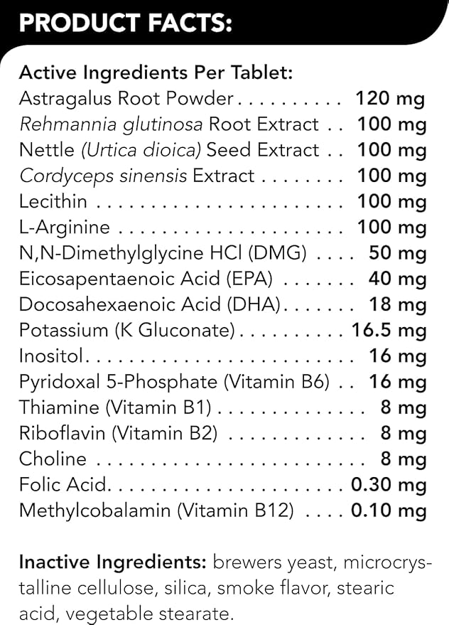 VetriScience Kidney Health Chewable Tablets for Dogs - Renal Essentials Support Supplement with Astragalus, Rehmannia, Nettle Seed & Cordyceps, Urinary & Renal Support, Smoke Flavor, 60 Ct