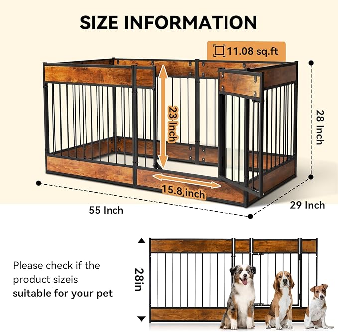 Oranland Dog Playpen Furniture,28" H Heavy Duty Dog Play Pen Indoor,Dog Kennel for Puppy/Small/Medium Dogs,Anti-Rust Coating/Strengthened Dog Fence/Upgraded Lock/Scratch-Resistant Pads,6 Panels