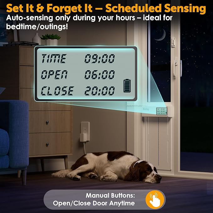 Automatic Sliding Glass Dog Door with Collar Sensor,Large Electric Doggy Door for Sliding Glass Door, Adjustable 76" to 80-11/16" Slider Height,Custom Scheduling & Anti-Pinch,Fit Dog Up to 100 Lbs (L)