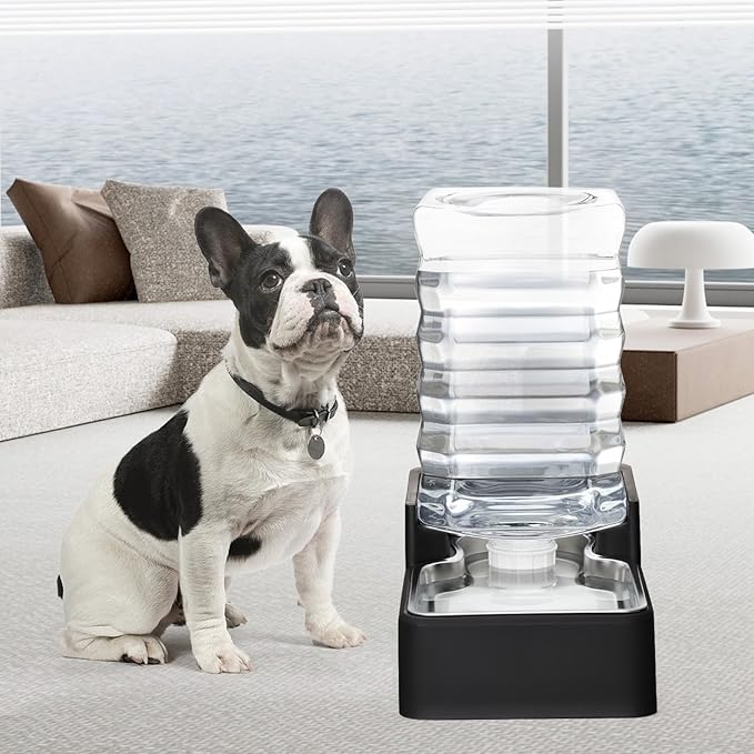 RIZZARI Stainless Steel Pet Water Feeder: 9L Large Gravity Leak-Proof Auto Refill Water Dispenser -Ideal for Multi-Pet Homes- Anti-Tip Base -No Filter- Easy Clean - for 30-60 LB Dogs- Home/Garage