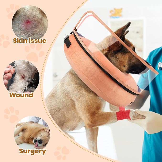 BARKLESS Dog Cone, Inflatable Dog Cone After Surgery for Large Breeds, Soft Surgery Collar with Enhanced Anti-Licking Guard Shield for Pets, Patented Protective Donut Collar