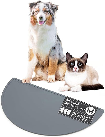 Should We Go - Waterproof Silicone Pet Food Mat - Non-Slip, Spill-Proof Feeding Mat for Floors, Raised Edge Design, Easy-to-Clean Pad for Dog & Cat Bowls, 21" Across x 10.5" Deep, Medium-Charcoal