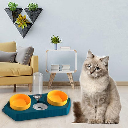 Dog Bowls Drinking Food Container Wet and Dry Food Bowls Set Pet Feeding Station Automatic Pet Feeder for Cats Dogs Supplies, Three Blue
