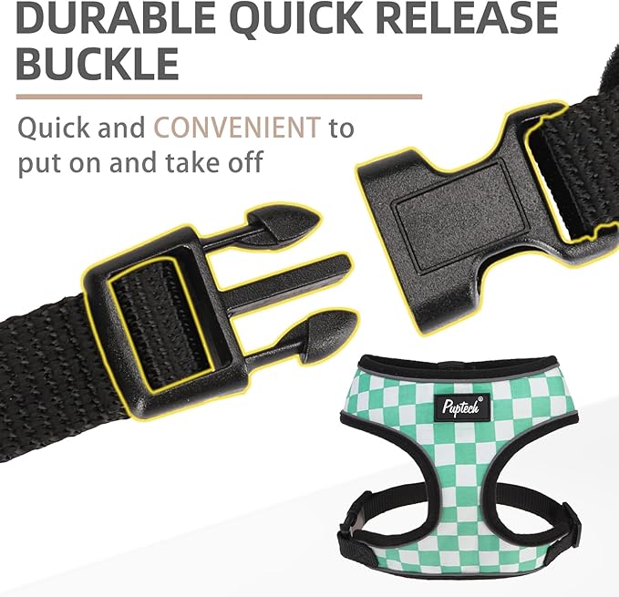 PUPTECK Soft Mesh Dog Harness and Leash Set Pet Puppy Cat Comfort Padded Vest No Pull Harnesses, Checkered Green&White, XS
