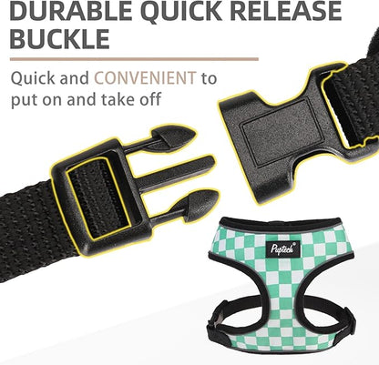 PUPTECK Soft Mesh Dog Harness and Leash Set Pet Puppy Cat Comfort Padded Vest No Pull Harnesses, Checkered Green&White, M