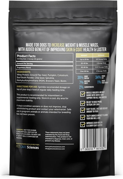Dog Weight Gainer with Skin & Coat Support - Weight Gain Supplements for Dogs - Canine and Dog Muscle Builder - Protein Powder - High Calorie Food Supplement - 90 Servings