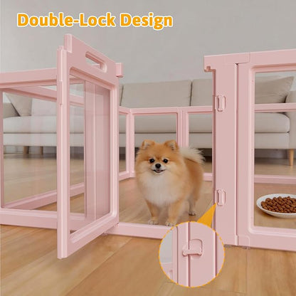 DIY Clear Acrylic Dog Playpen House,Quick Easy Assembly and Disassembly,Strong Floor Suction,Indoor and Outdoor Use,Easy Cleansing Puppy Fence (Skin Pink, 23.6" H, 12PCS)