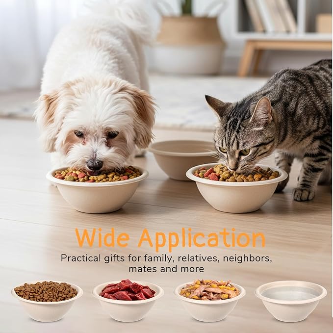 250 Pcs Disposable Pets Bowls Bulk Compostable Pets Feeding Bowls Thickened Disposable Pet Bowl Paper Dog Travel Bowl for Small Dogs Puppy Cat, Leakproof Pet Feeding and Watering