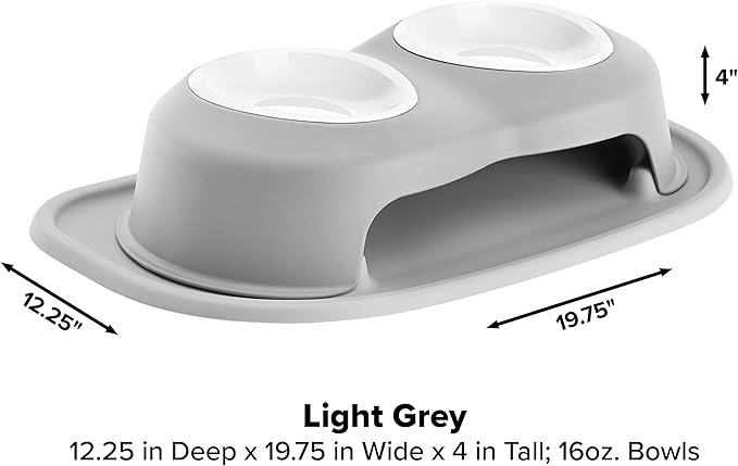 WeatherTech Double High Pet Feeding System w/Plastic Dog/Cat Bowls - 4" High Stand Light Grey (PDHC1604LGLG)