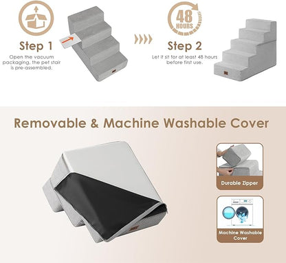 EHEYCIGA Dog Stairs for High Bed 22.5" H, 5-Step Dog Steps for Bed, Pet Steps for Small Dogs and Cats, Non-Slip Balanced Pet Ramp Indoor, Light Grey