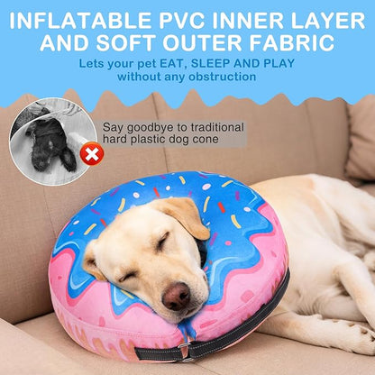 SCENEREAL Dog Cone Alternative After Surgery Donut Collar, Soft Pet Recovery Pillow Collar for Medium Large Dogs, Inflatable Adjustable Neck Collars to Prevent Licking, Donut M