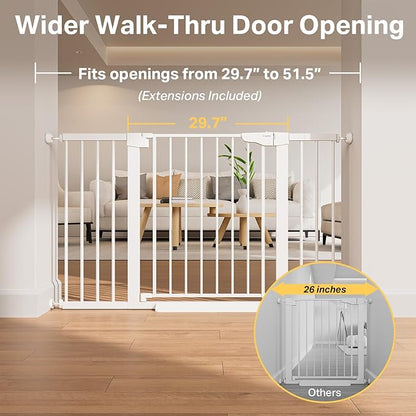 Cumbor Extra Wide Baby & Pet Gate Set, 29.7-51.5" & 36.6-64" Gates with Dual-Lock, Auto-Close, One-Hand Operation for Stairs, Hallways & Doorways