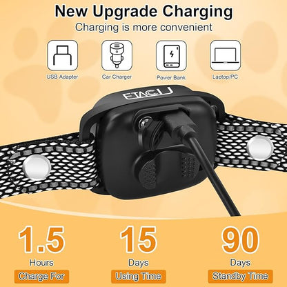 ETACCU Dog Bark Collar，Waterproof Rechargeable Digital Ultrasonic Bark Collars,Anti Barking Collar with 6 Adjustable Sensitivity Levels for Large Medium Small Dogs