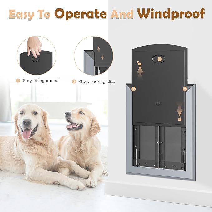 HIDROSIL Dog Door for Wall, Heavy Duty Large Dog Door, Pet Door with Two Sliding Locking Panels, Smoky Gray