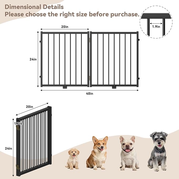 SNUOWU Full Metal Freestanding Dog Gate with Door, 24'' Height Foldable Pet Dog Fence for Indoor & Outdoor, 2 Panels Extra Wide Free Standing SmallDog Gates for Doorways,House,Stairs,Porch,Deck,Yard