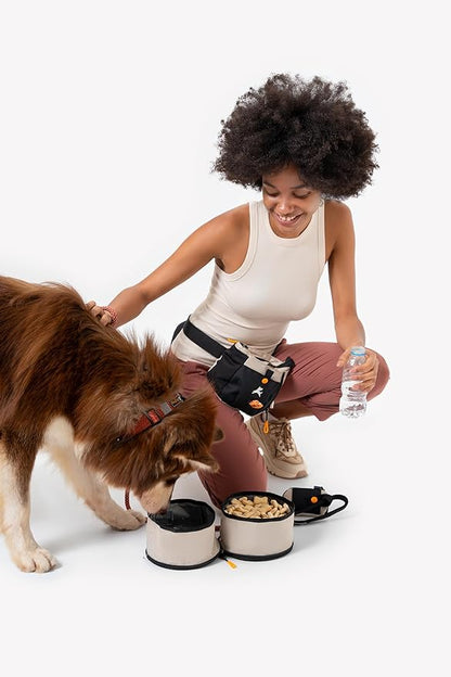 OllyDog Superbowl | Collapsible Dog Travel Bowl | 2 Compartment Food & Water | Foldable| Portable Dog Bowl | Hiking, Camping (Con Leche)