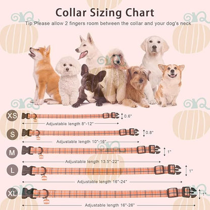 ARING PET Puppy Fall Dog Collar, Autumn Orange Black White Plaid Pet Collars for Small Medium Large Girl Boy Dogs Halloween-XL Size