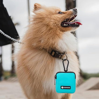 COOWONE Dog Treat Pouch Pocket Sized Pet Puppy Training Pouch for Dog Training Behavior Aids, Waterproof Nylon Fabric Dog Poop Bag Holder, Hands Free Dog Walking Bag with Metal Carabiner(Lake Green)