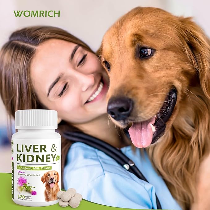 Milk Thistle & SAM-E for Dogs, Advanced Liver & Kidney Support with Silymarin, Detox Supplement for Dogs- 120 Chewable Tablets