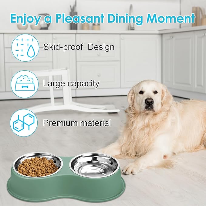 EpetsLove Large Double Dog Water and Food Bowls, Stainless Steel Bowls with Non-Slip Resin Station, Pet Feeder Bowls Food Dish for Small Medium Large Dogs Cats