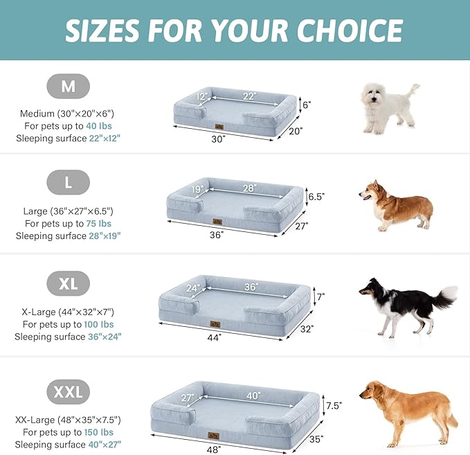 Cooling Dog Bed for Extra Large Dogs 44x32 inch, Q-Max >0.4 Summer Cool Orthopedic Foam Pet Sofa Bed with Sides, XL Size Bolster Anti-Slip Couch with Washable Removable Cover, Blue