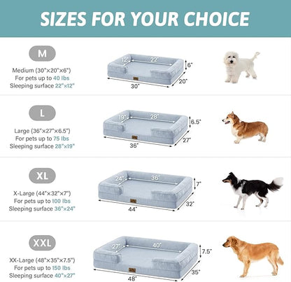 Cooling Dog Bed for Extra Large Dogs 44x32 inch, Q-Max >0.4 Summer Cool Orthopedic Foam Pet Sofa Bed with Sides, XL Size Bolster Anti-Slip Couch with Washable Removable Cover, Blue