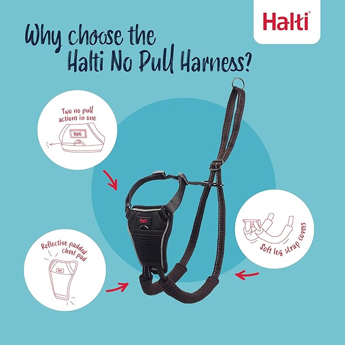 Halti No Pull Harness - Stop Your Dog Pulling on the Leash. Adjustable, Lightweight and Easy to Use. Reflective Dog Training Harness for Medium Dogs (Size M, Black)