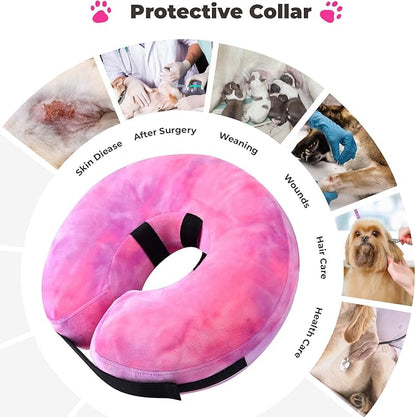 Dog Cone, Uadonile Inflatable Cone Collar for Dogs and Cats, Dog Neck Collar Recovery E-Collar Alternative After Surgery, Elizabethan Collar for Dogs Recovery(Tie-dye Rose Purple, L)