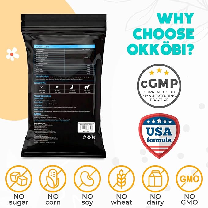 Probiotics for Dogs Chews 60 Pcs - Digestive, Gut Health & Diarrhea Support - Chews for Dogs - US Formula with Probiotics, Enzymes & Natural Ingredients - Chicken