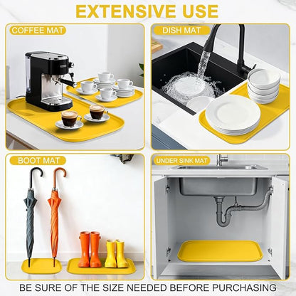 Smilool Silicone Pet Food Mat with Raised Edge for Food and Water Bowl, Dog Feeding Mats, Cat Food Trays for Floor Waterproof, Rubber Tray for Dogs and Cats, 22 x 14 x 0.8 Vivid Yellow