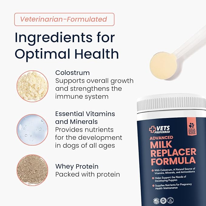Vets Preferred Puppy Milk Replacement Formula - Dog Milk Replacer Powder Supplement for Pregnant, Lactating, Aging Dogs - Enriched with Colostrum - Nutritious Nursing Formula for Puppies - 12 Oz