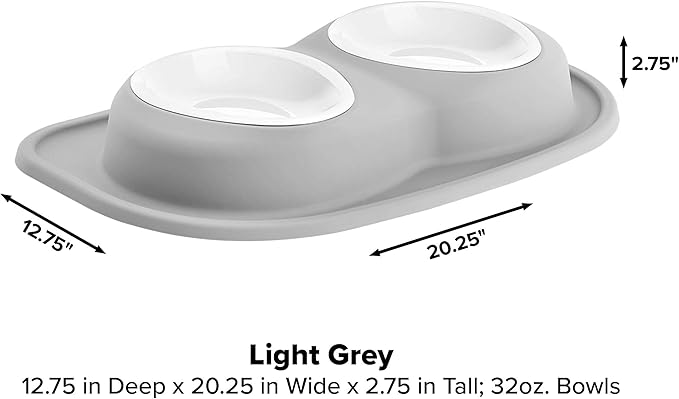 WeatherTech Double Low Pet Feeding System w/Plastic Dog/Cat Bowls - 32 oz (4 Cups) Light Grey (PDL3203LG)