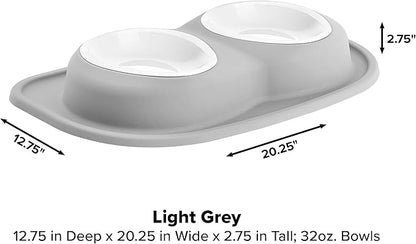 WeatherTech Double Low Pet Feeding System w/Plastic Dog/Cat Bowls - 32 oz (4 Cups) Light Grey (PDL3203LG)
