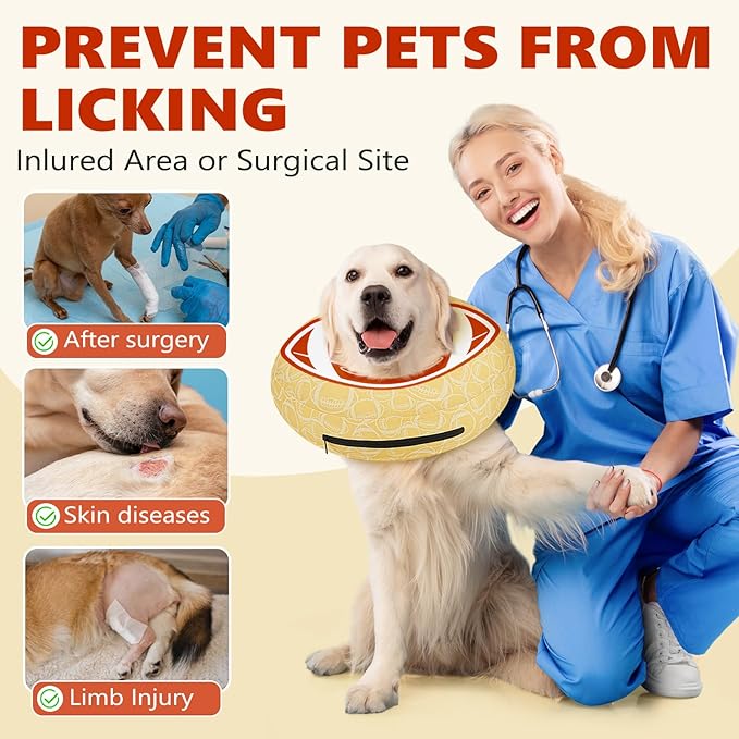 Inflatable Dog Cone Collar to Stop Licking, Soft Neck Donut Collar After Surgery, Adjustable Recovery Cone for Small Medium Large Dogs (Rugby,XL)