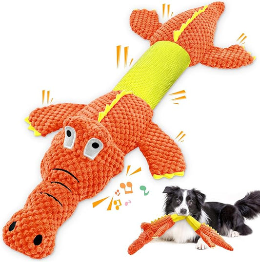 Interactive Tug of War Dog Toys for Small to Large Breeds - Squeaky Puppy Toys with Crinkle Paper, Stuffed Chew Toys to Keep Them Busy, Training Reward Gift for Dogs (Orange)