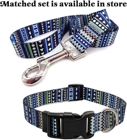 Mihqy Dog Collar with Bohemia Floral Tribal Geometric Patterns - Soft Ethnic Style Collar Adjustable for Small Medium Large Dogs（Bohemian Blue,M）