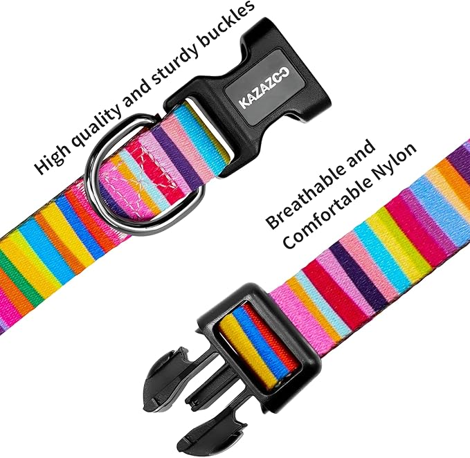Kazazoo Dog Collar Cute and Soft Nylon Puppy Collar for Boy and Girl, Adjustable Dog Collars for Small Medium Dogs, Rainbow-S