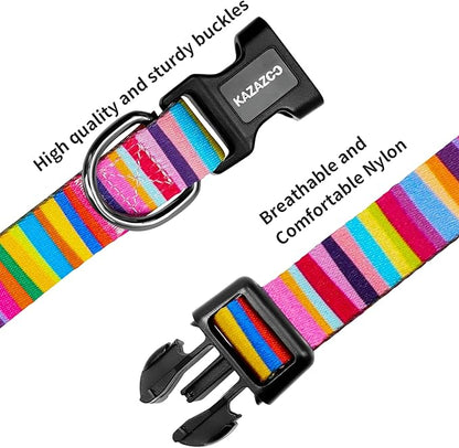 Kazazoo Dog Collar Cute and Soft Nylon Puppy Collar for Boy and Girl, Adjustable Dog Collars for Small Medium Dogs, Rainbow-S