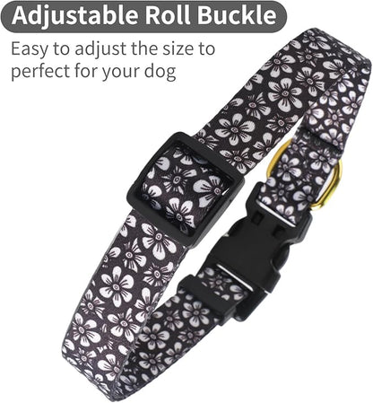 QQPETS Adjustable Soft Dog Collar: Print Flower Pink Multicolor Cute Patterns for XS Small Medium Large Pet Girl Boy Puppy Walking Running Training