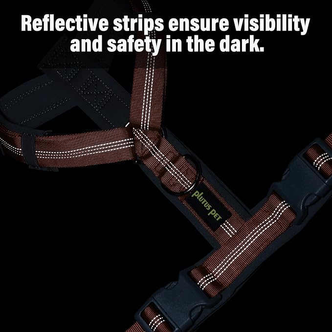 PLUTUS PET No Pull Dog Harness, Adjustable Nylon Harness with Soft Padding, Reflective, Heavy Duty for Large Dogs (Orange, L)