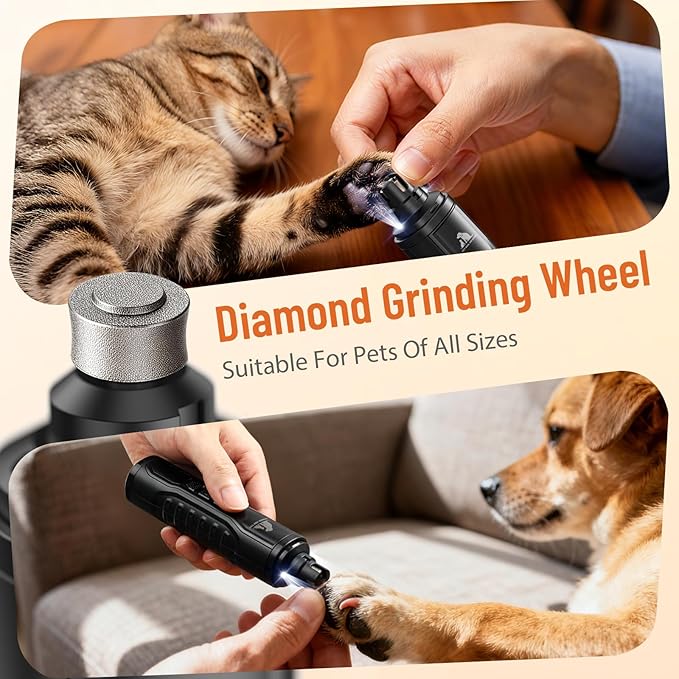 Electric Dog Nail Grinder: 5-Speed Quiet Dog Nail Trimmer with LED Light, Adjustable Safety Guard, Rechargeable Cordless Design for Small to Large Dogs & Cats(Black)