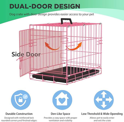 BestPet | Dog Crate | 18" | Pink | Foldable Metal Kennel with Single Doors, Secure Slide-Bolt Latches, Leakproof Tray | Portable Dog Cage for Small Breeds | for Travel, Indoor & Outdoor Use