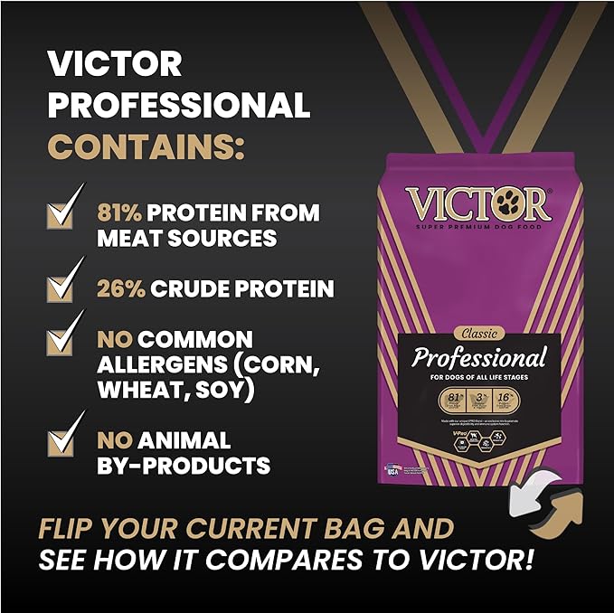 VICTOR Super Premium Dog Food – Professional Dry Dog Food – Super Premium Kibble with 26% Protein – Gluten-Free with Beef, Chicken & Pork Meals – for High Energy and Active Dogs & Puppies, 40lbs