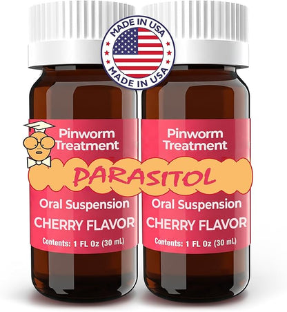 PARASITOL Pinworm Medicine for Family | Effective Deworming Formula with Pyrantel Pamoate, Quick Relief for All Ages, Easy Liquid Form, Safe & Gentle, Human Dewormer for All Parasites, 1 Fl Oz, 2-Pack